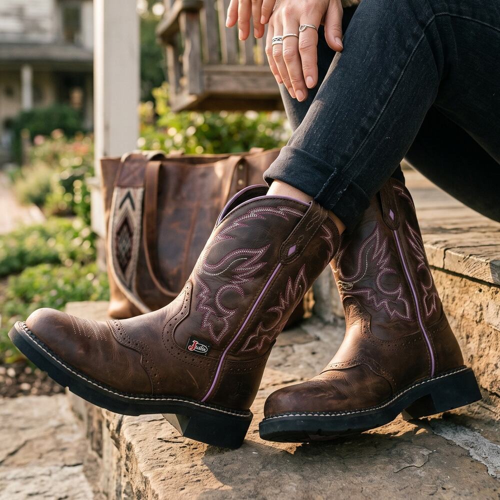 Justin Gypsy WKL9980 Women's 8.5 B Steel Toe Western Work Boots Brown
